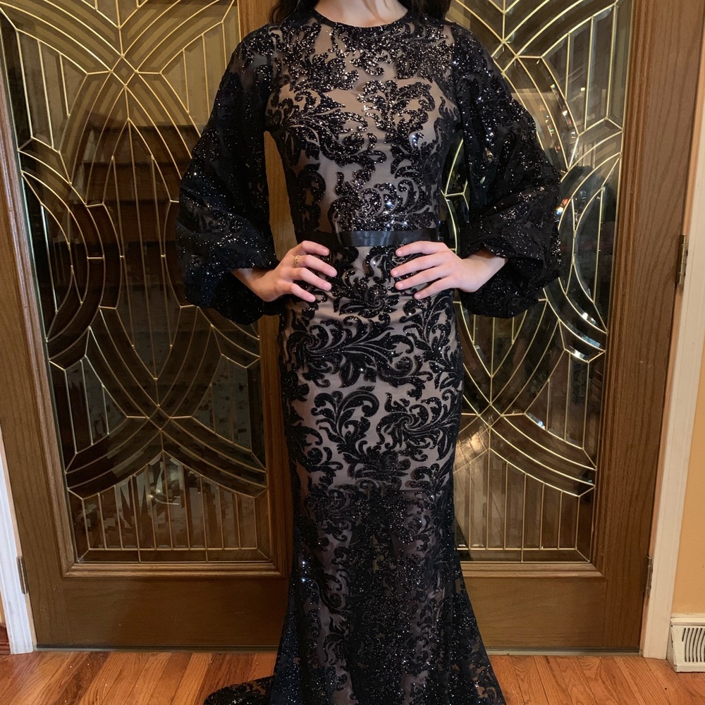 Black velvet sparkly evening dress NWT